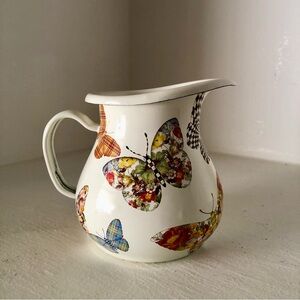 Mackenzie Childs Butterfly Garden Courtly Check Enamel Creamer